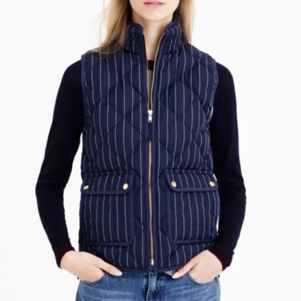 J Crew Excursion down feather fill quilted puffer pinstripe utility vest size S
